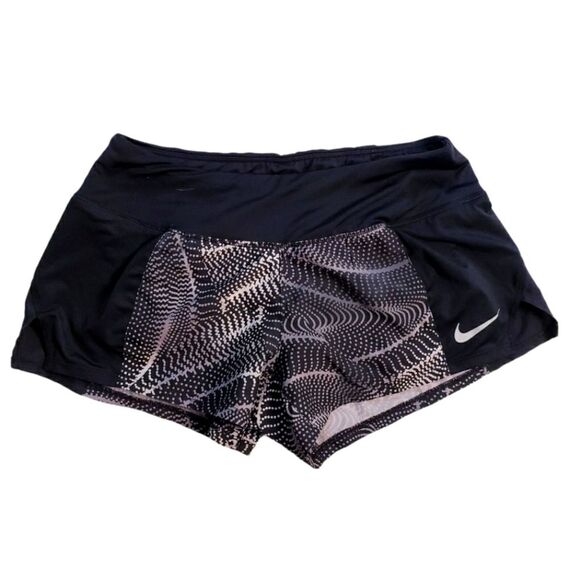Nike Dri Fit Womens Silky Elastic Black Grey Running Shorts Size Small - Picture 1 of 4